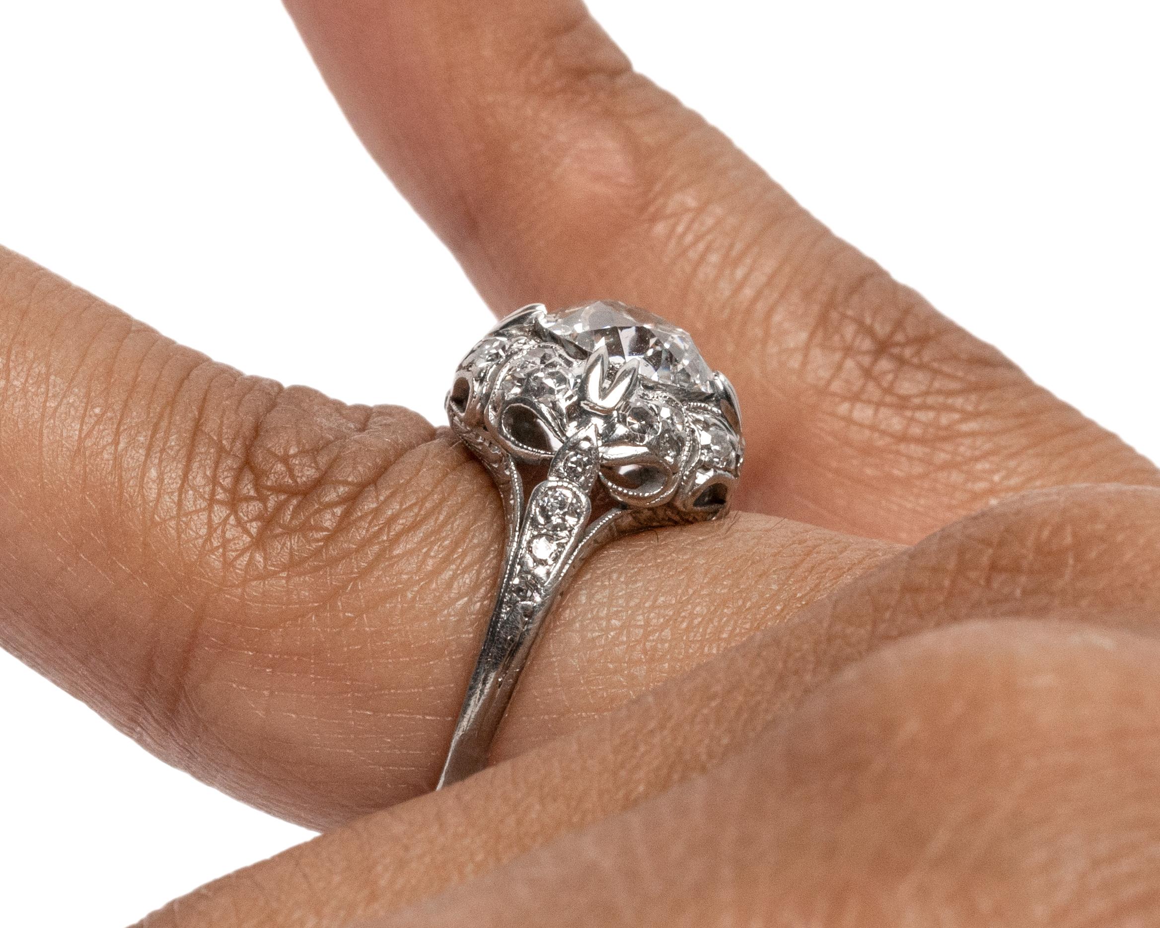 Old European Cut GIA Certified 1.92 Carat Diamond Platinum Engagement Ring For Sale