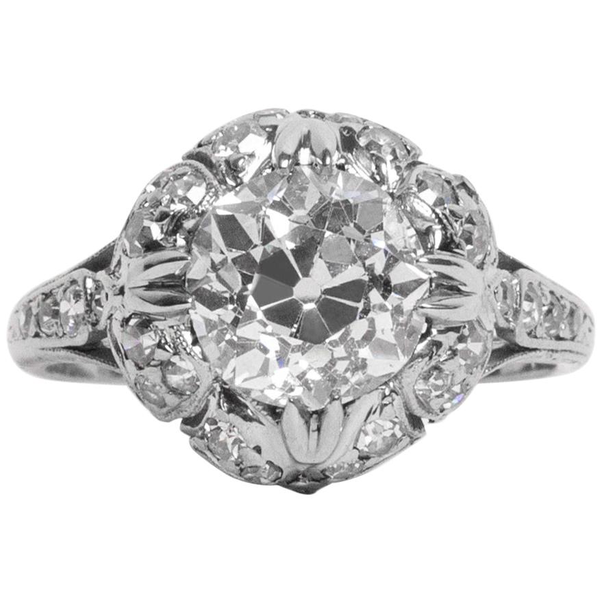Bague de fiançailles en platine avec diamant certifié GIA de 1,92 carat