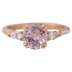 GIA Certified 1.92 Natural Pink Sapphire Three Stone Diamond Ring
