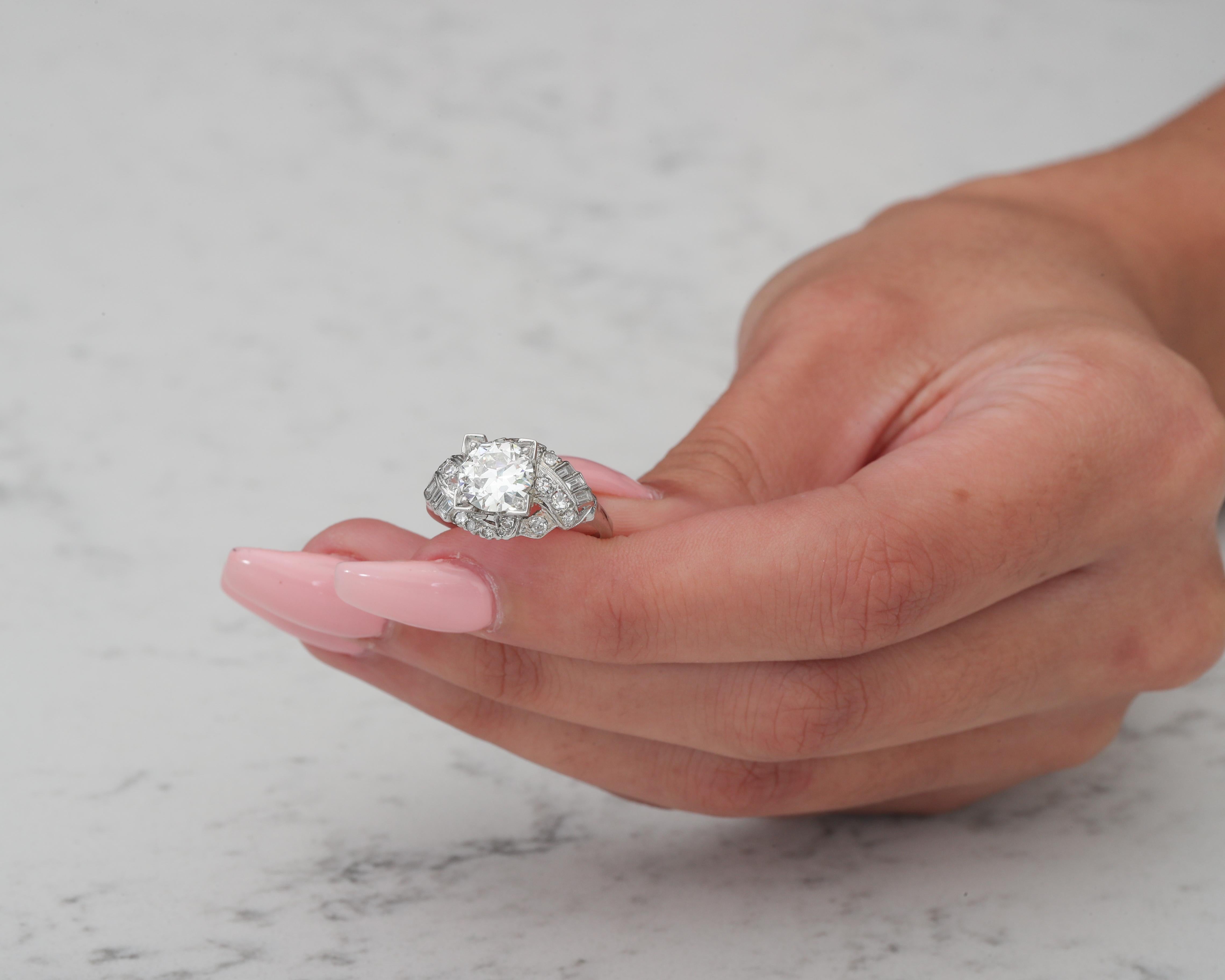 GIA zertifiziert 1920 Art Deco 1,53 Karat Diamant Platin Verlobungsring im Angebot 4