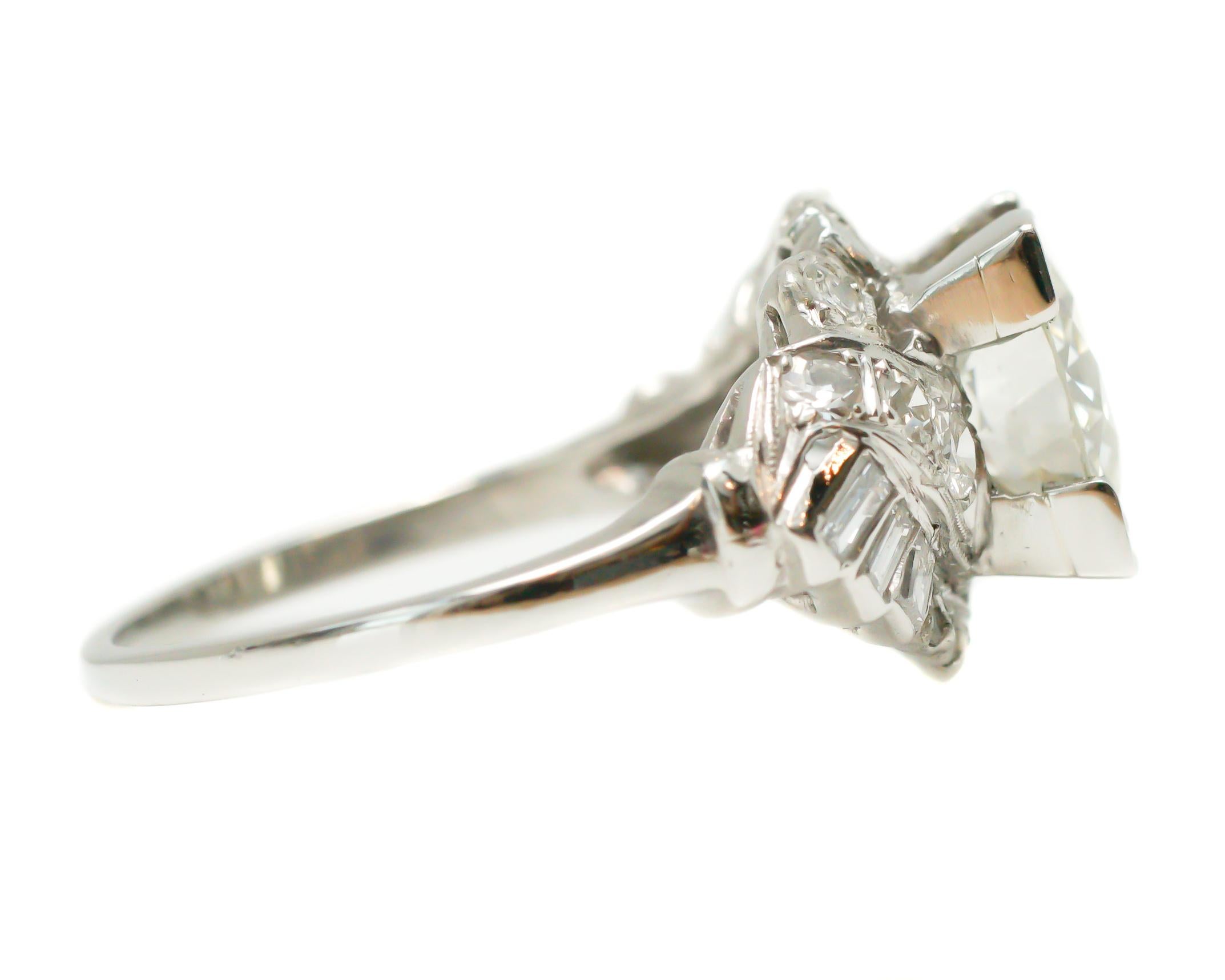 Women's GIA Certified 1920 Art Deco 1.53 Carat Diamond Platinum Engagement Ring For Sale