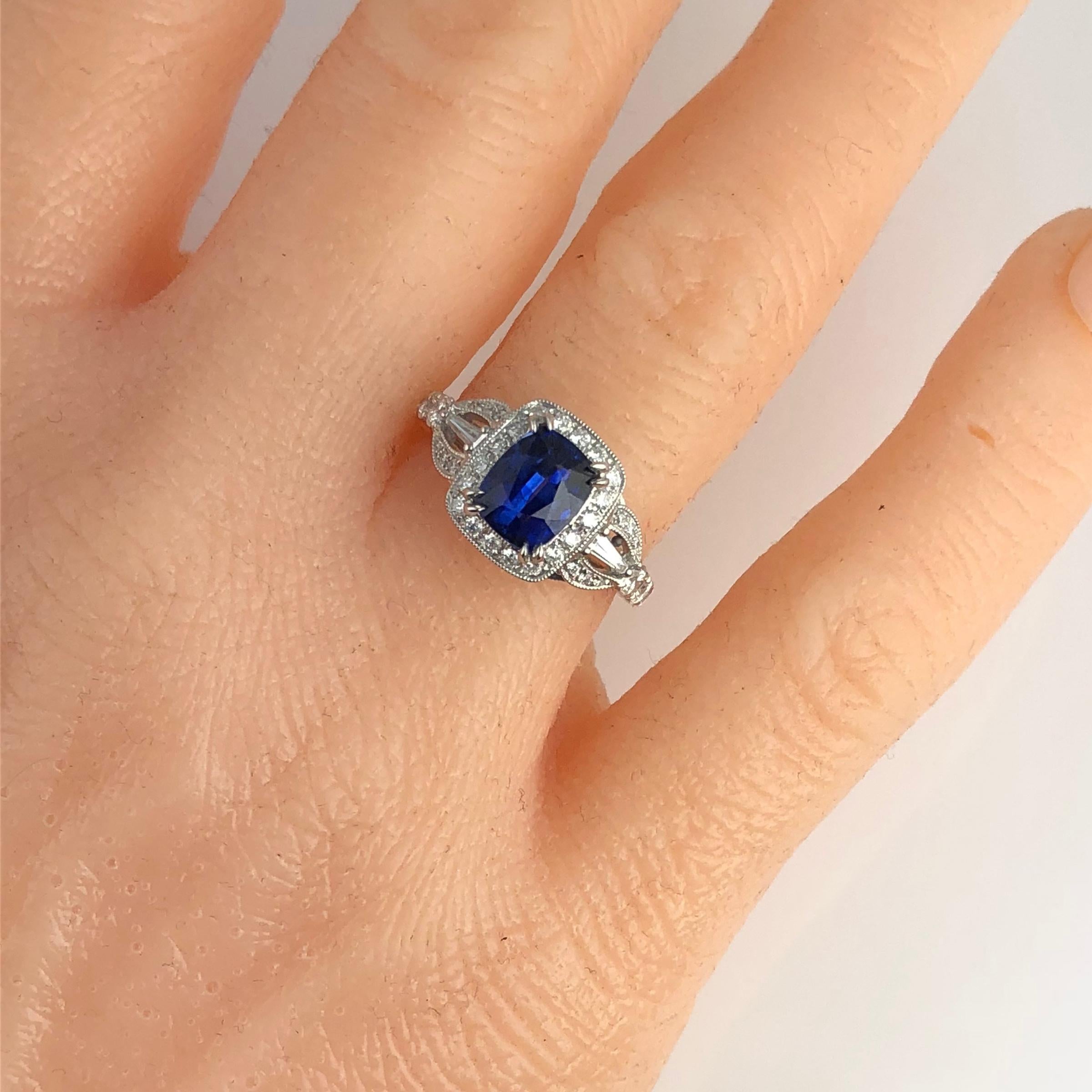 DiamondTown GIA Certified 1.93 Carat Cushion Cut Fine Ceylon Sapphire Ring In New Condition In New York, NY