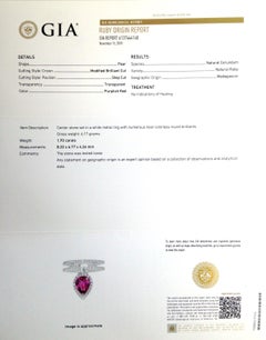 Natural Unheated Red Ruby Stone 1.93 cts in 14KWG Ring w Diamonds / GIA Report
