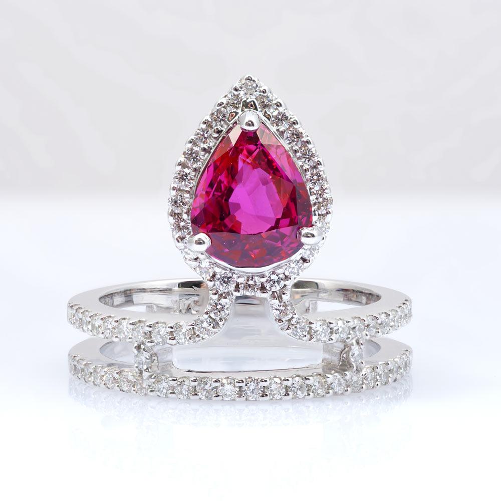 Artisan GIA Certified 1.93 Carat Natural Unheated Ruby Diamond 14KWG Ring, Gold Jewelry For Sale