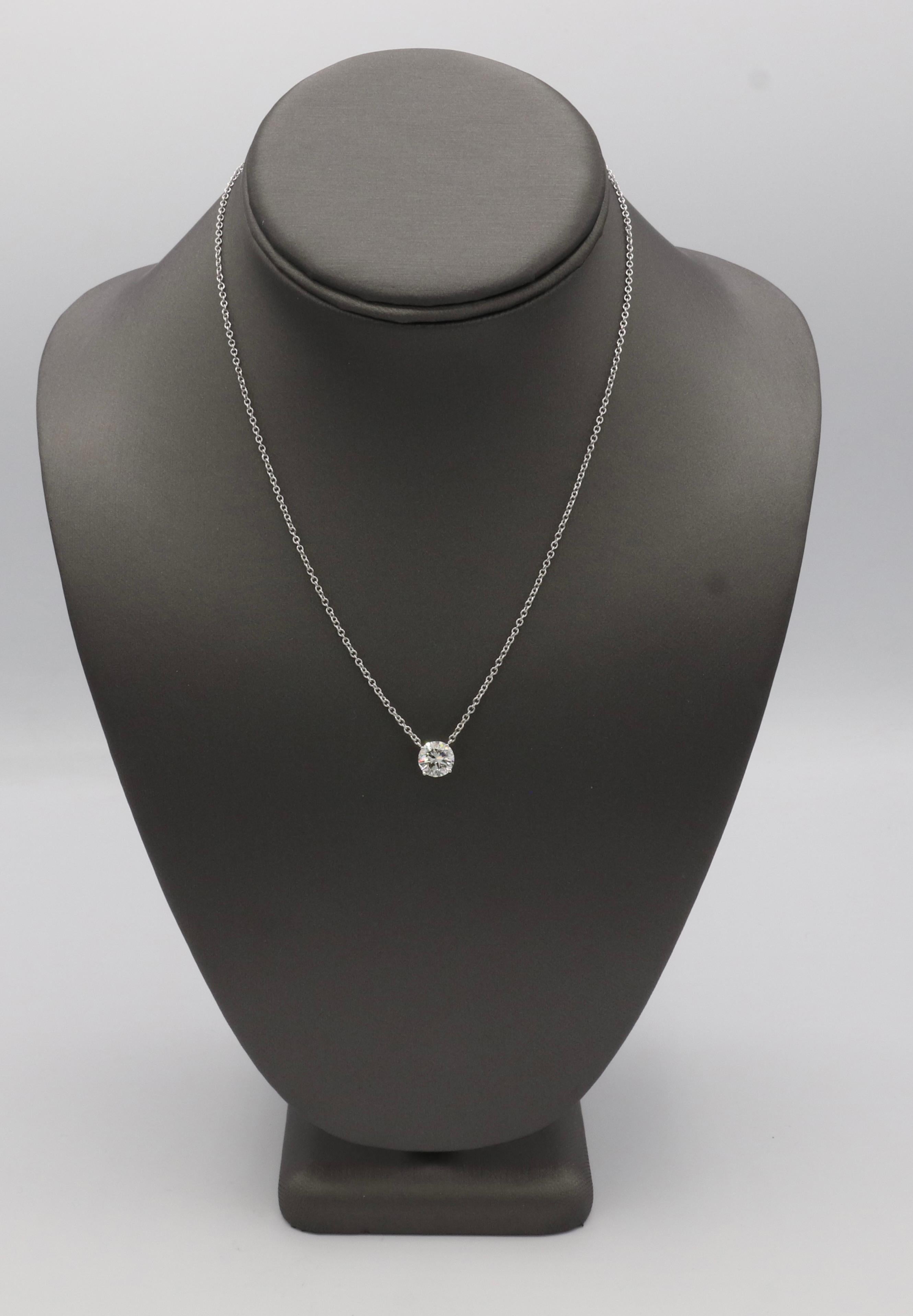 Round Cut GIA Certified 1.93 Carat Round Natural Diamond Drop Necklace 14K White Gold For Sale