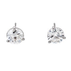 GIA Certified 1.94 Carat Diamond Three Prong Platinum Stud Earrings