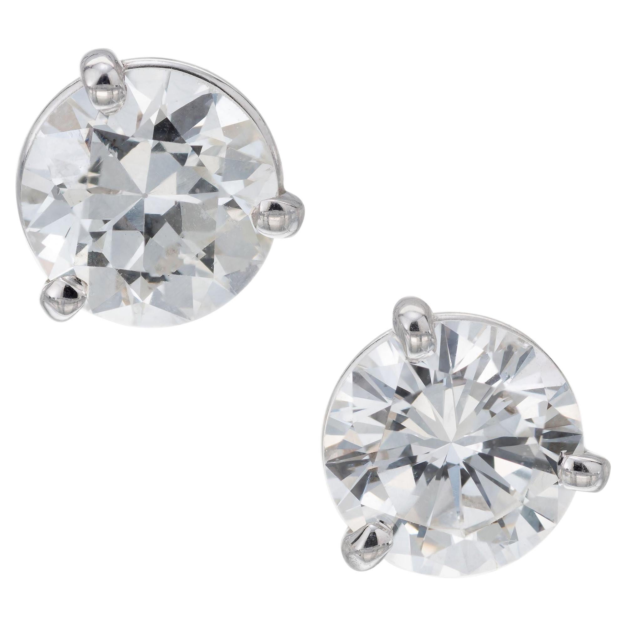 GIA Certified 1.94 Carat Diamond Three Prong Platinum Stud Earrings For Sale