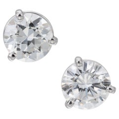 GIA Certified 1.94 Carat Diamond Three Prong Platinum Stud Earrings