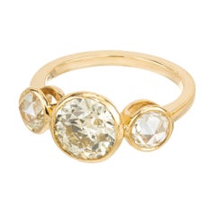 GIA Certified 1.94 Carat Diamond Yellow Gold Three-Stone Engagement Ring