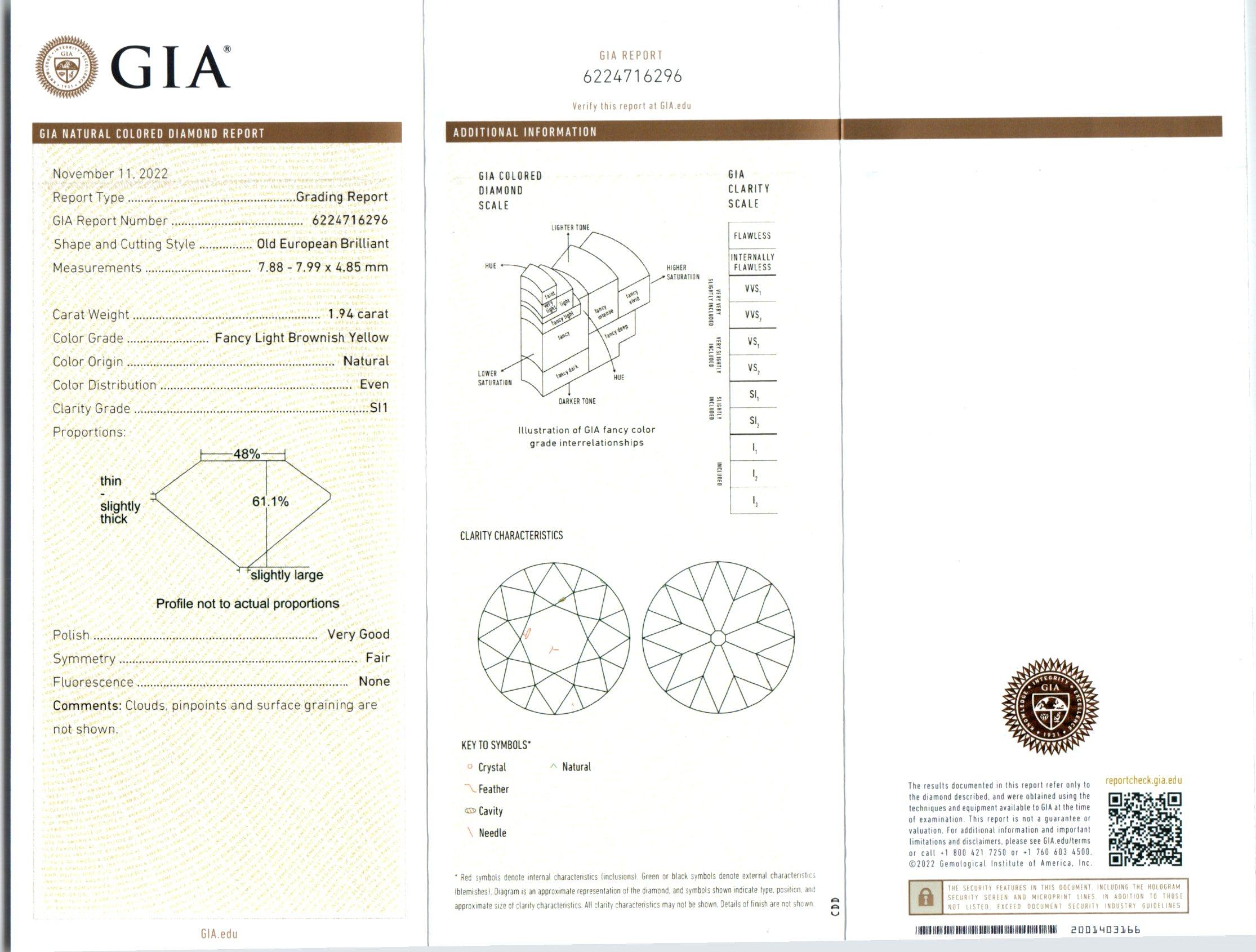 GIA Certified 1.94 Carat Diamond Yellow Gold Three-Stone Engagement Ring In Good Condition For Sale In Stamford, CT