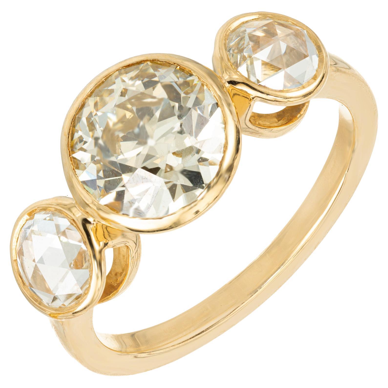 GIA Certified 1.94 Carat Diamond Yellow Gold Three-Stone Engagement Ring 