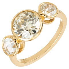 GIA Certified 1.94 Carat Diamond Yellow Gold Three-Stone Engagement Ring 