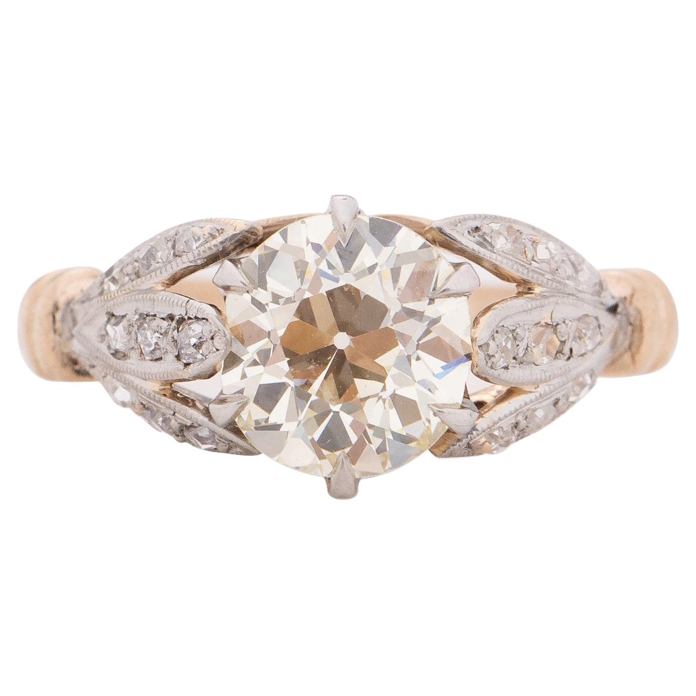 GIA Certified 1.94 Carat Edwardian Diamond 14 Karat & Plat Head Engagement Ring For Sale