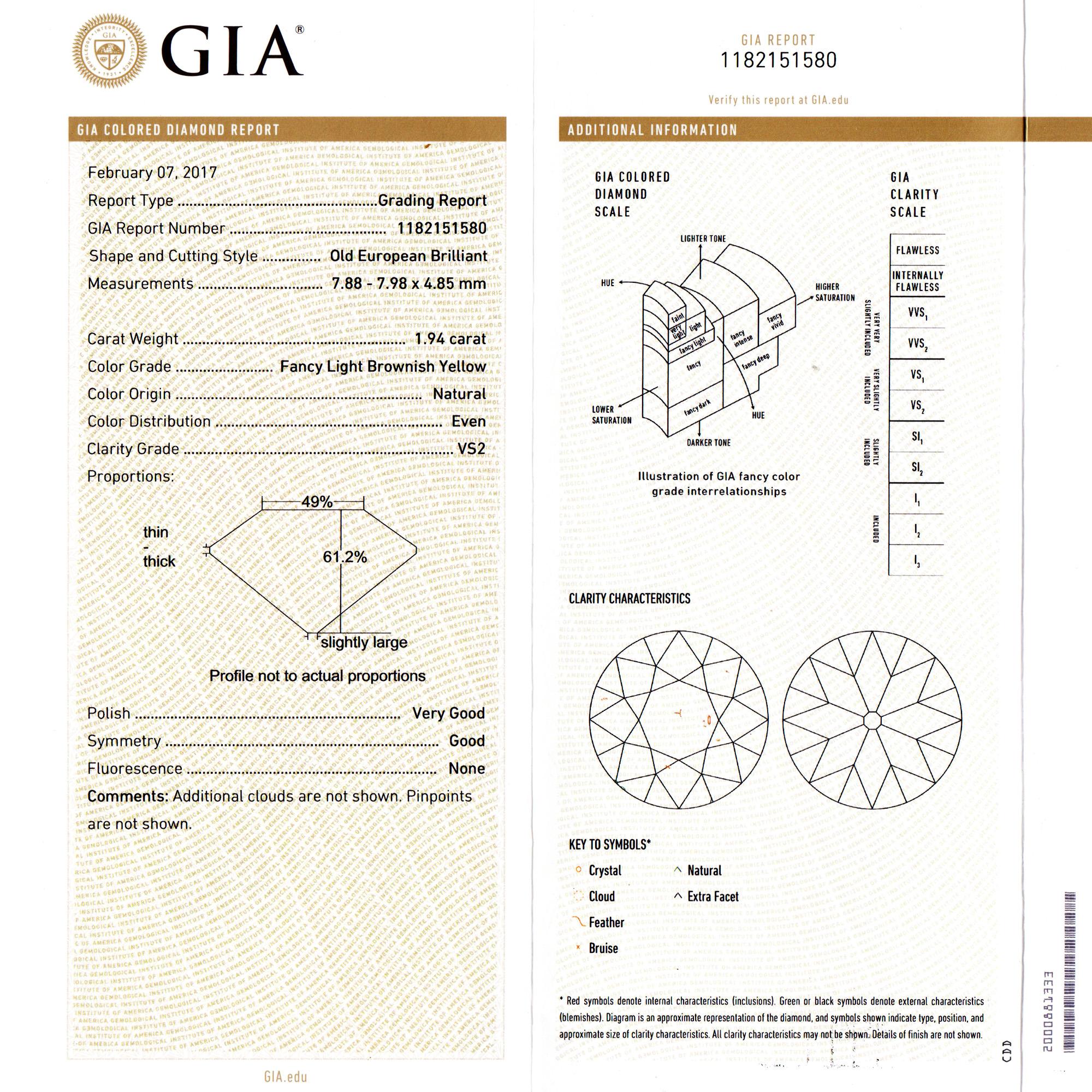 GIA Certified 1.94 Carat Light Yellow Diamond Sapphire Gold Engagement Ring For Sale 3