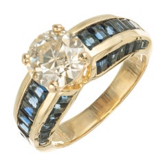 Vintage GIA Certified 1.94 Carat Light Yellow Diamond Sapphire Gold Engagement Ring