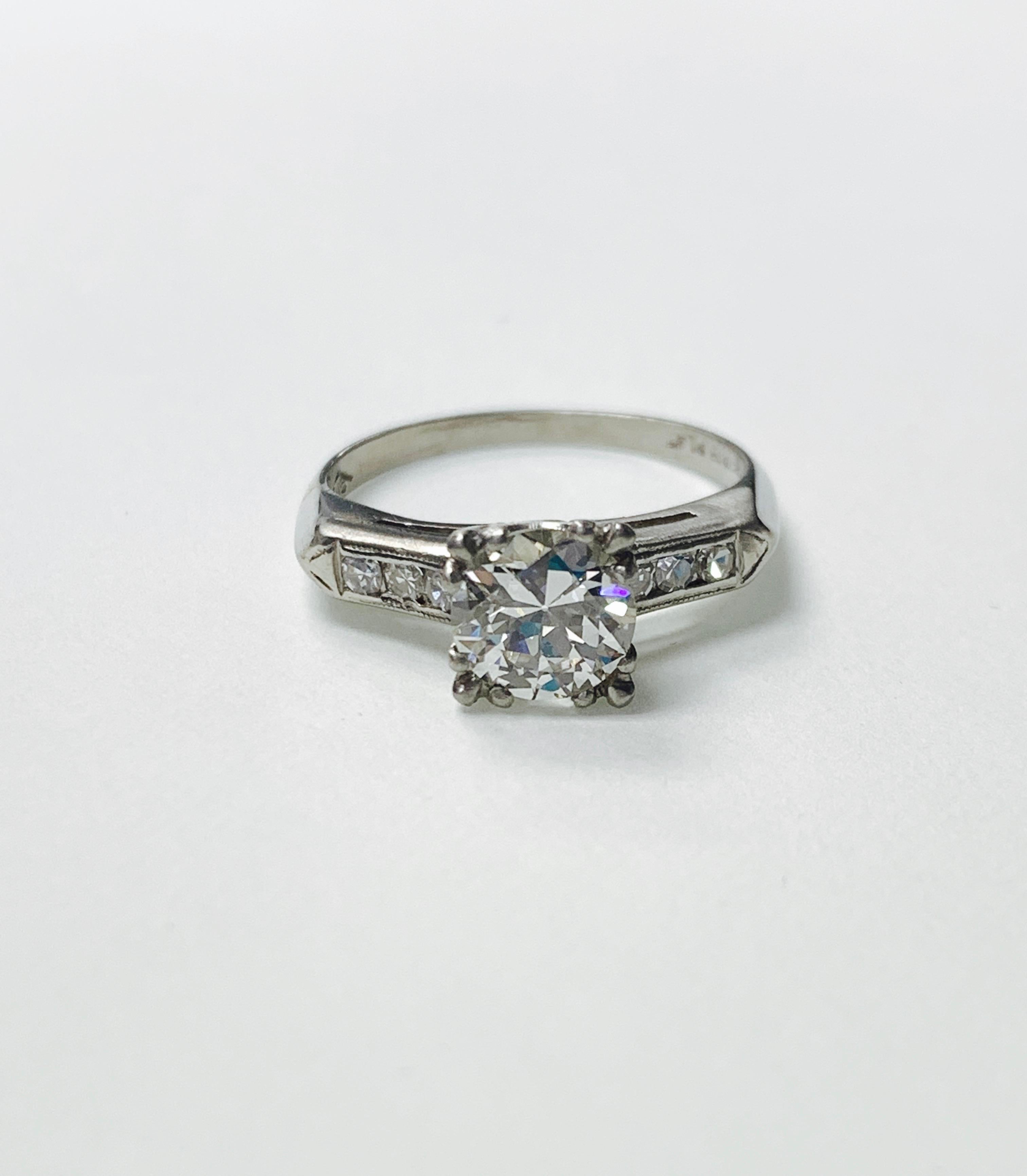 1940s GIA certified old european cut diamond ring in platinum. 
The details are as follows : 
Diamond weight : 1.01 carat ( I VVS2) 
Metal : Platinum 
Ring size : 6

