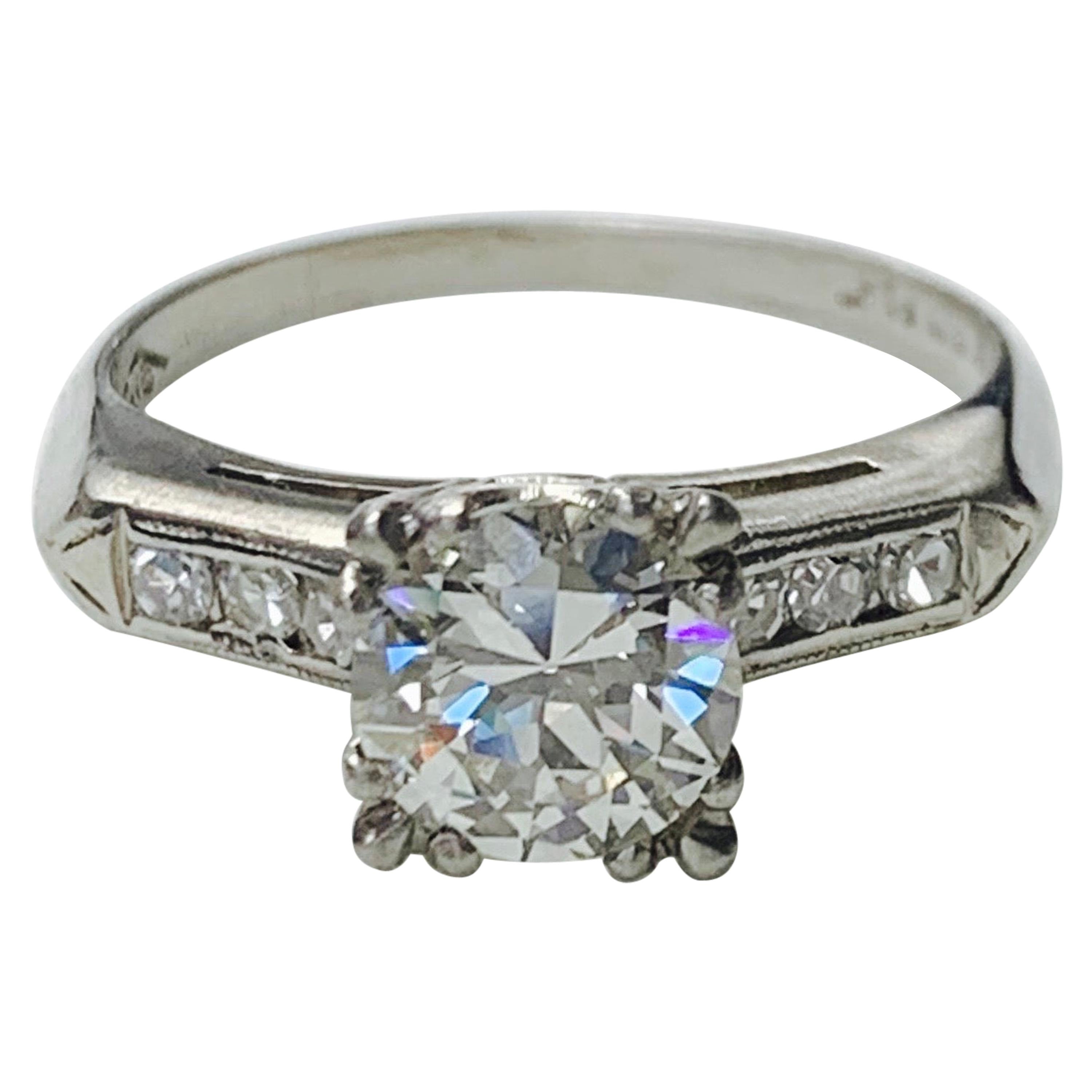 GIA Certified 1940 Old European Cut Diamond Engagement Ring in Platinum For Sale