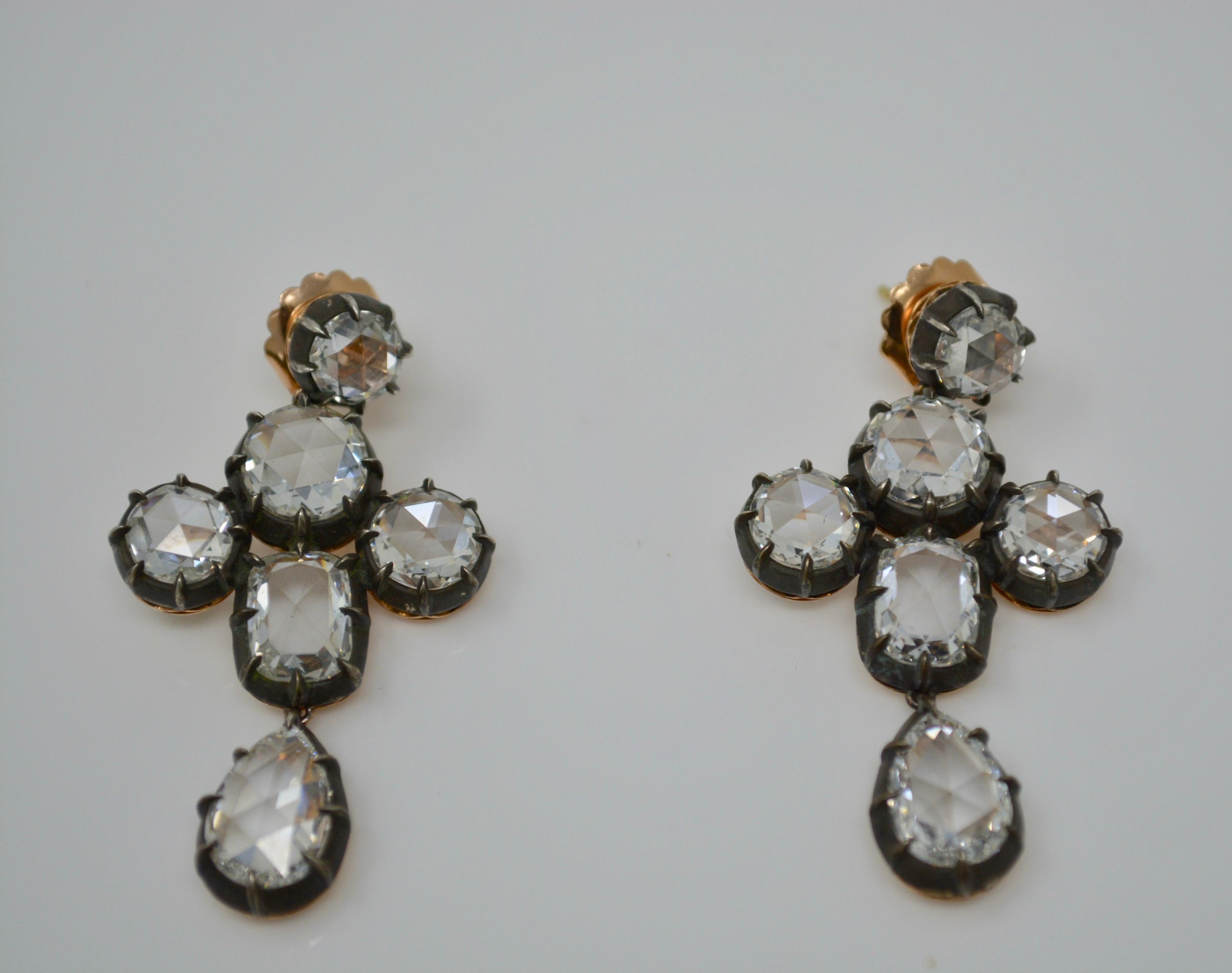Victorian GIA Certified 19.42 Carat Total Weight Antique Style Rosecut Diamond  Earrings.