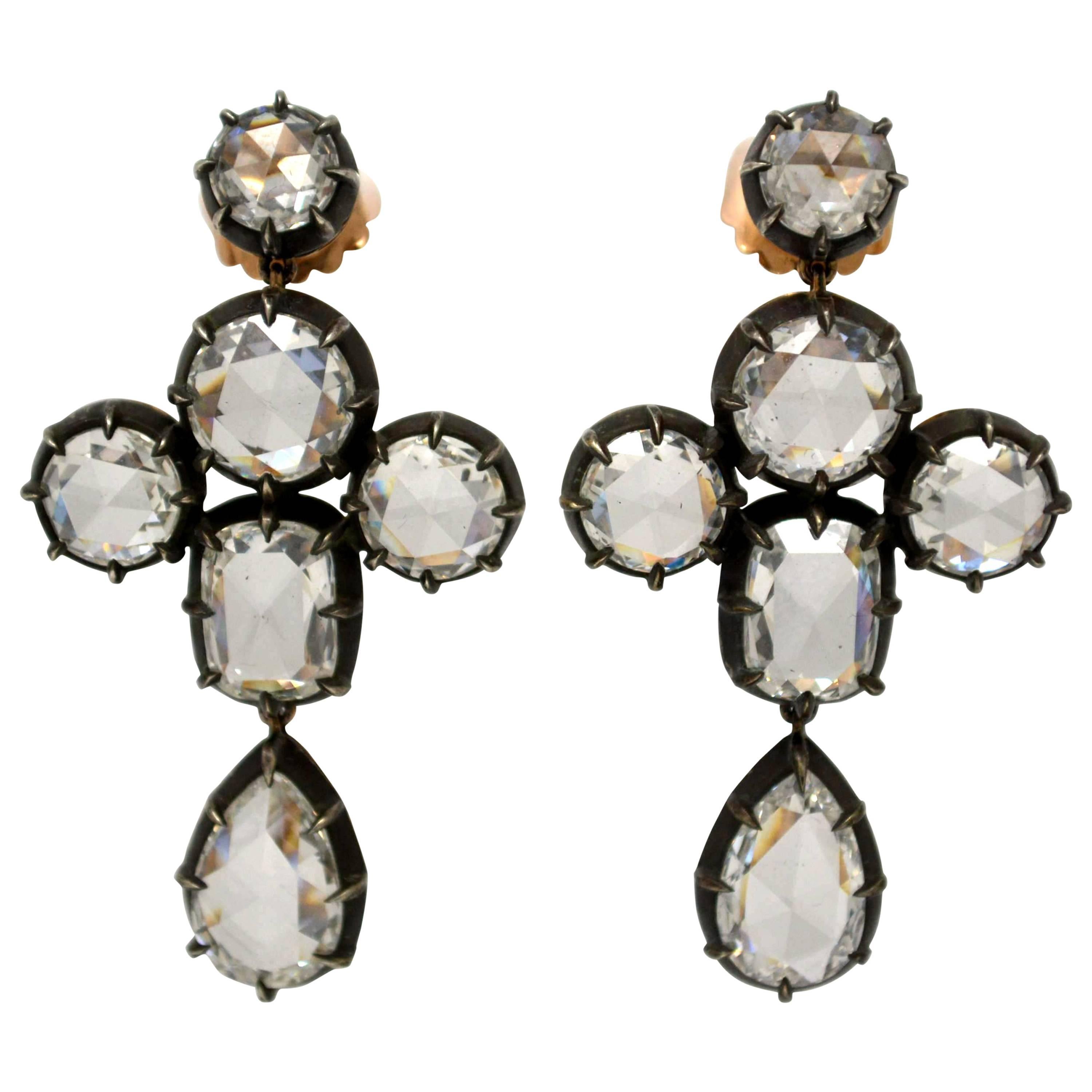 GIA Certified 19.42 Carat Total Weight Antique Style Rosecut Diamond  Earrings.