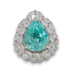 GIA Certified 19.48 Carat Paraiba Tourmaline Pear Diamond White Gold Ring