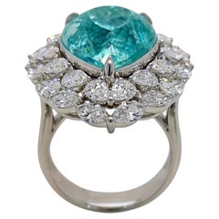 GIA Certified 19.48 Carat Paraiba Tourmaline Pear Diamond White Gold Ring