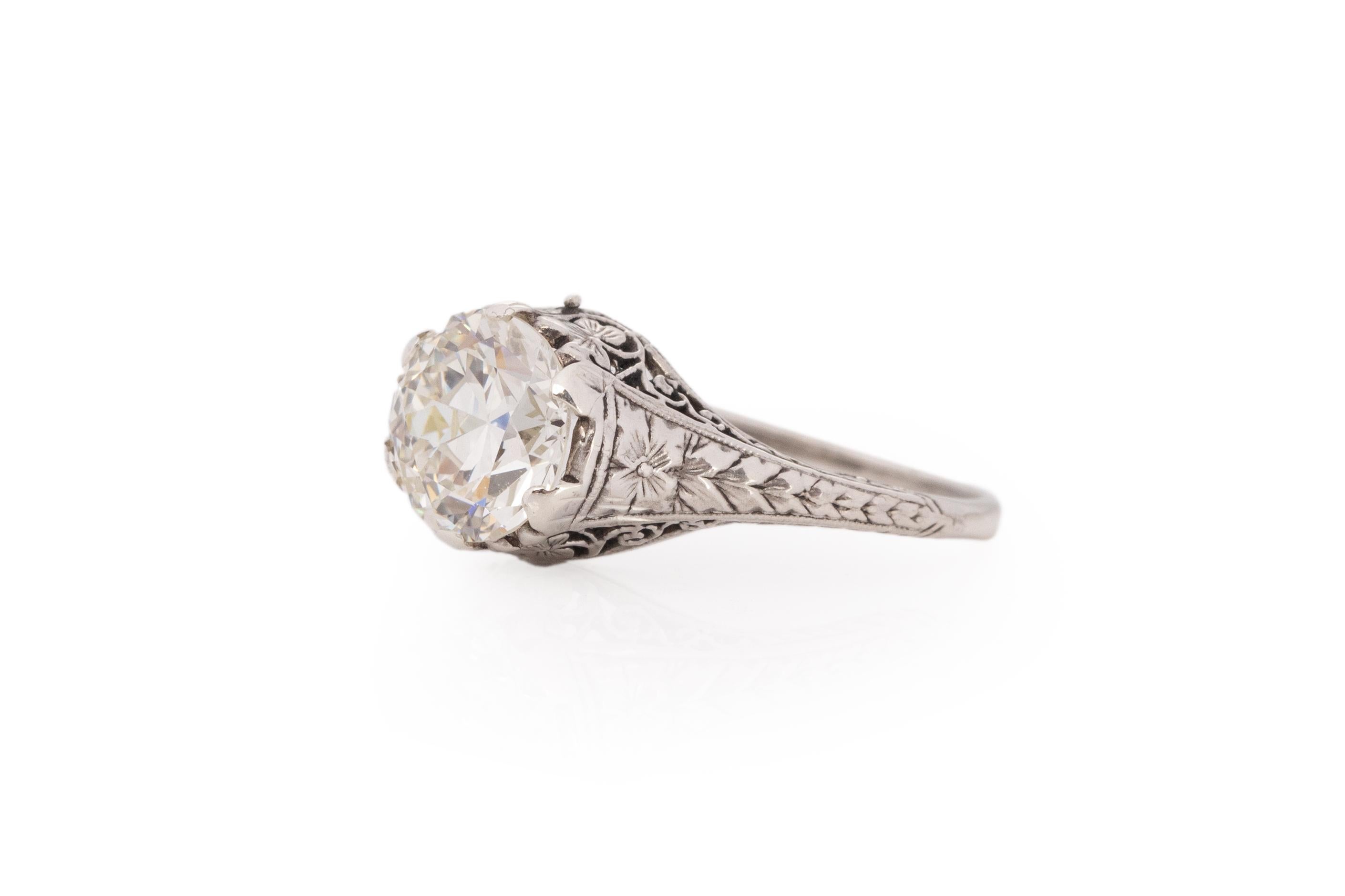 Old European Cut GIA Certified 1.95 Carat Art Deco Diamond Platinum Engagement Ring For Sale