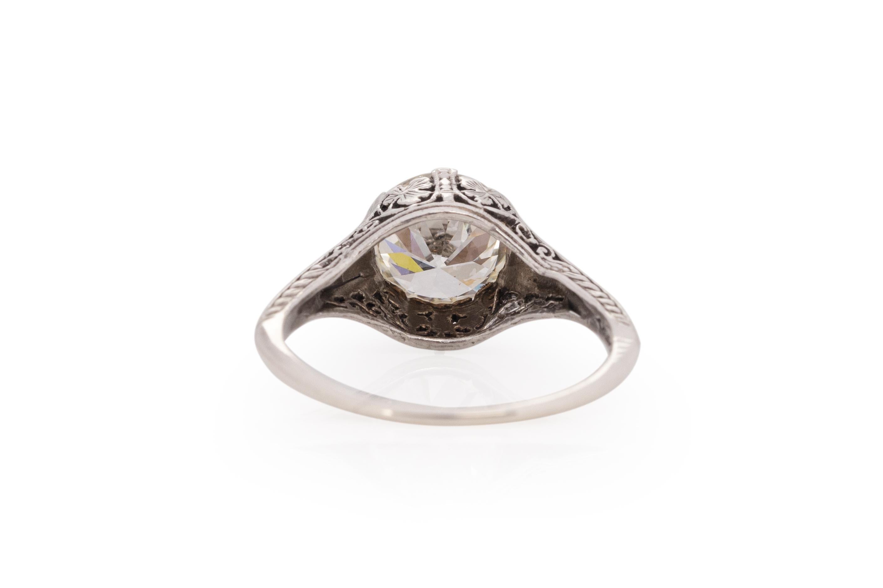 GIA Certified 1.95 Carat Art Deco Diamond Platinum Engagement Ring In Good Condition For Sale In Atlanta, GA
