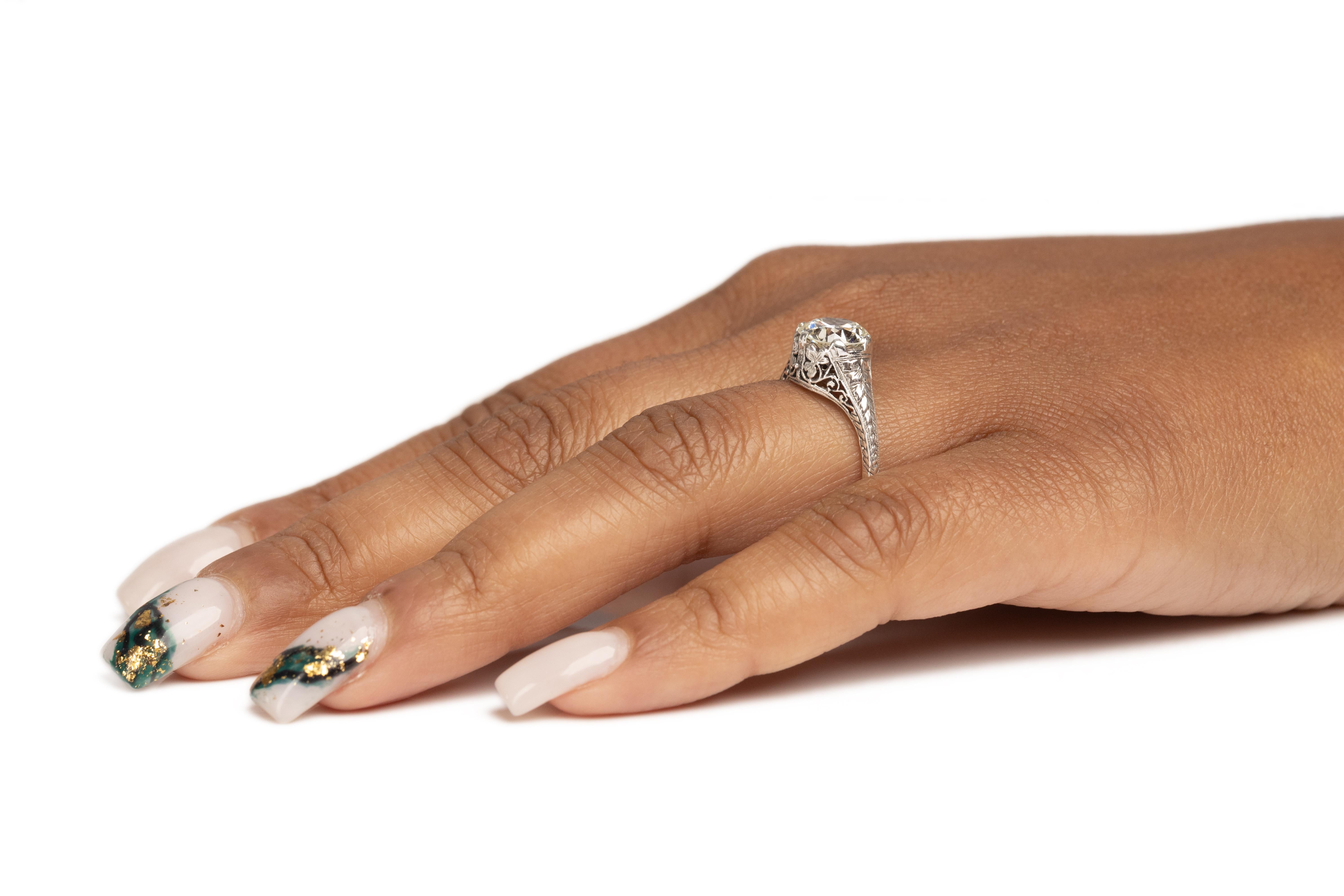 GIA-zertifizierter Platin-Verlobungsring mit 1.95 Karat Art Deco-Diamant im Angebot 1