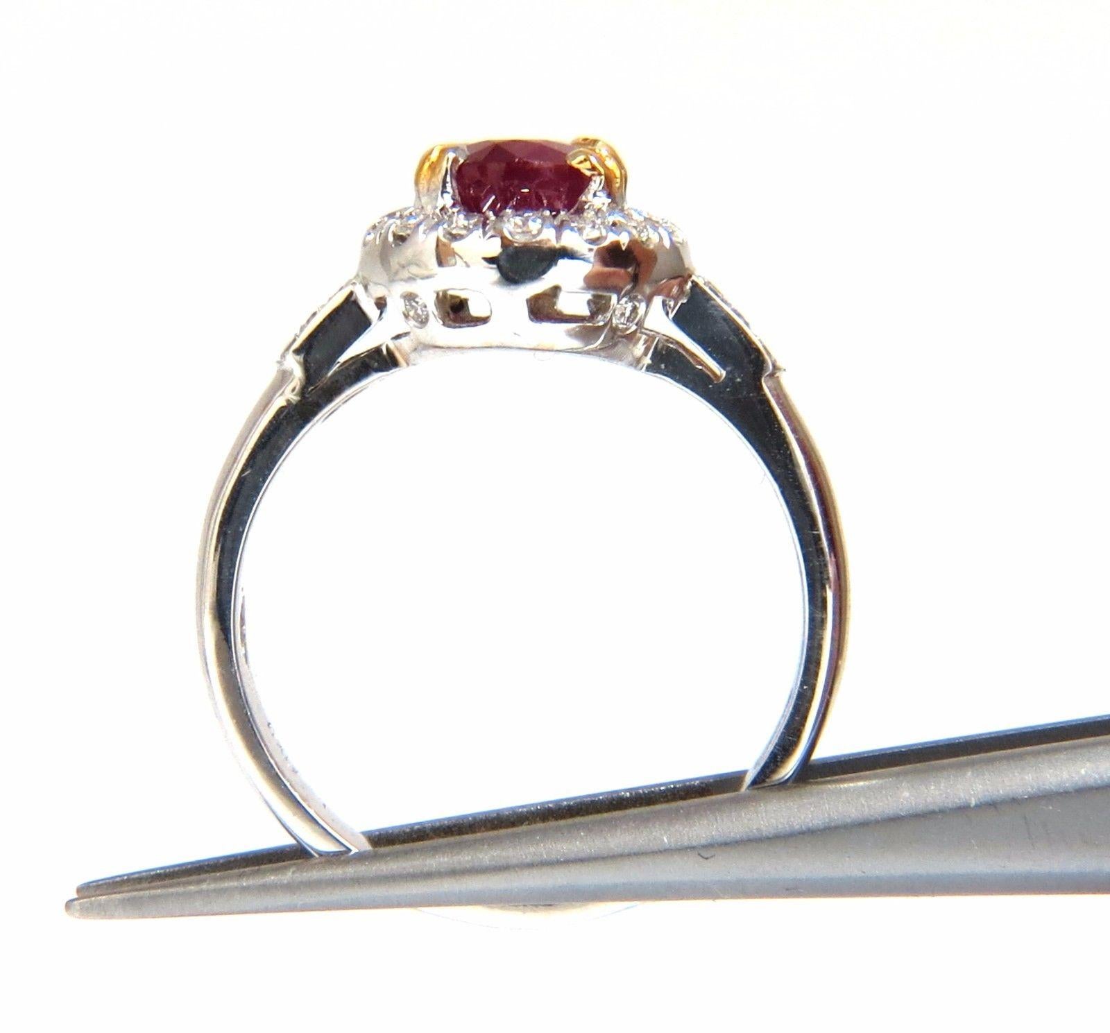 Oval Cut GIA Certified 1.95 Carat Natural Ruby Diamond Ring 18 Karat Vivid Red and Origin For Sale