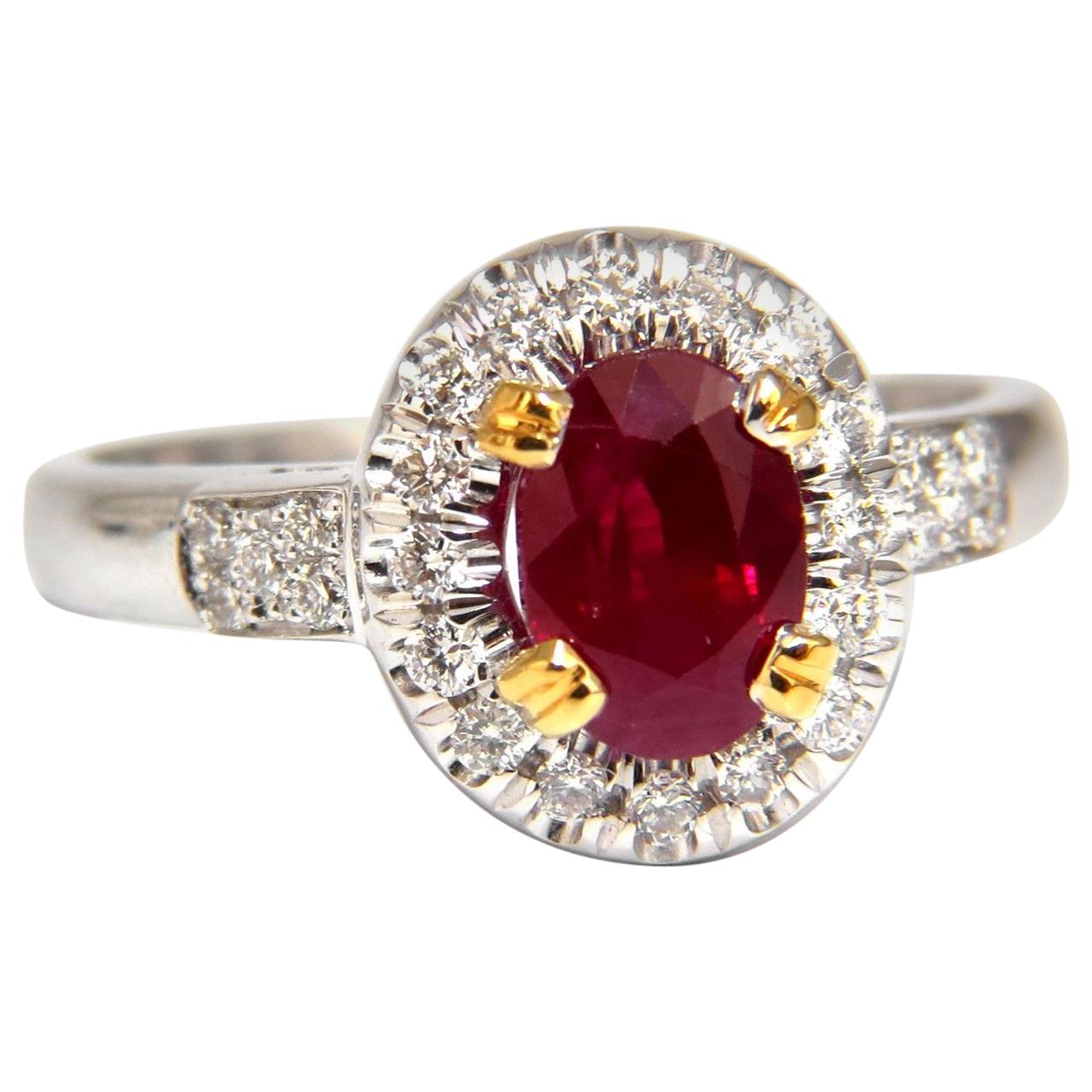 GIA Certified 1.95 Carat Natural Ruby Diamond Ring 18 Karat Vivid Red and Origin For Sale
