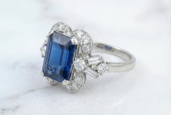GIA Certified 1950s Platinum 3.69ct No Heat Royal Blue Sapphire Diamond Ring