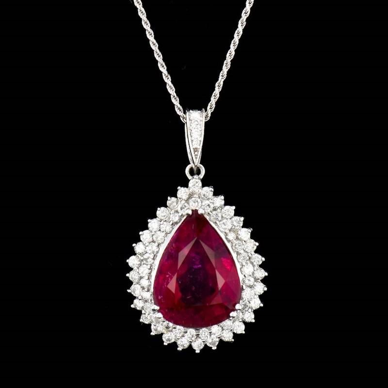 15.54 Carat Natural Rubellite 18 Karat White Gold Pendant In New Condition For Sale In LA, CA