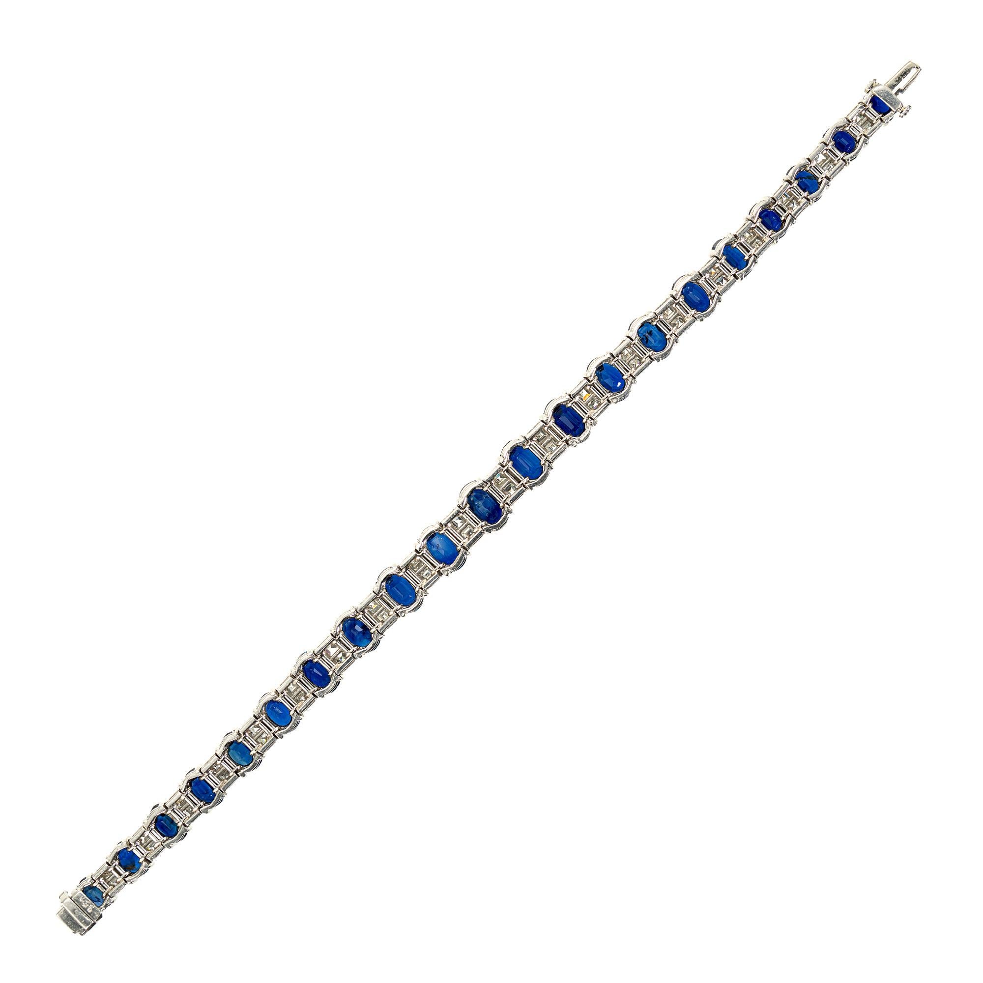 Taille ovale Bracelet en platine certifié GIA 19,56 carats saphir ovale diamant carré en vente