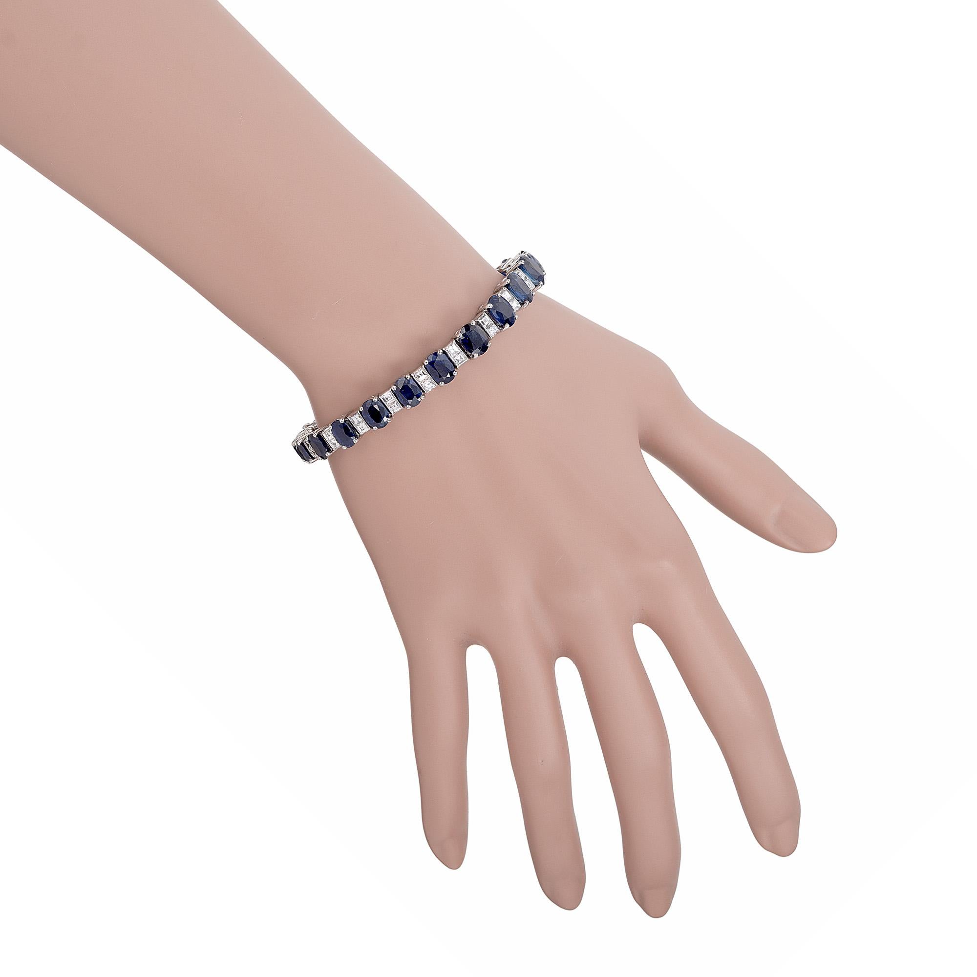 Bracelet en platine certifié GIA 19,56 carats saphir ovale diamant carré en vente 4