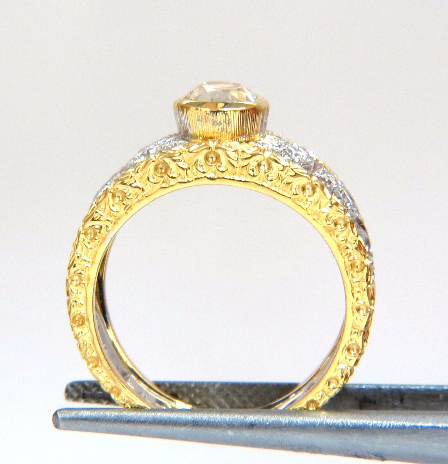 Oval Cut GIA Certified 1.95ct Natural Yellow Diamond Ring 18Kt Golt Rococo Venetian Deco