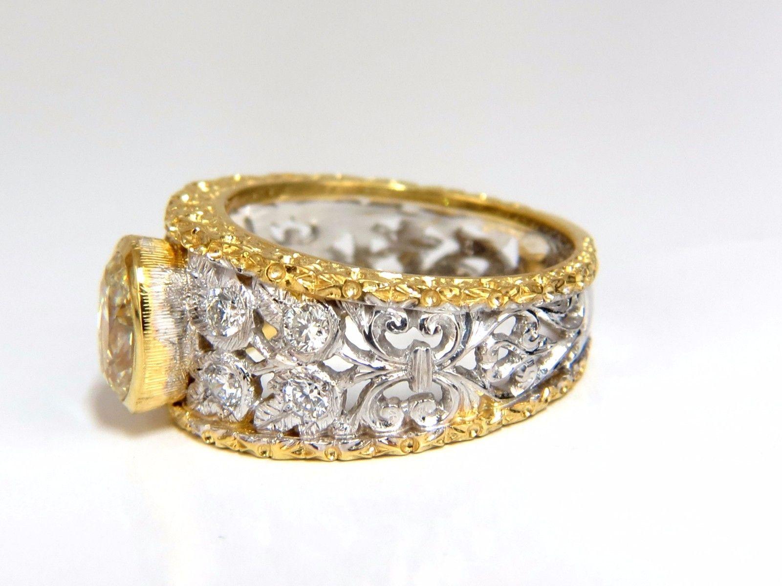 Women's or Men's GIA Certified 1.95ct Natural Yellow Diamond Ring 18Kt Golt Rococo Venetian Deco