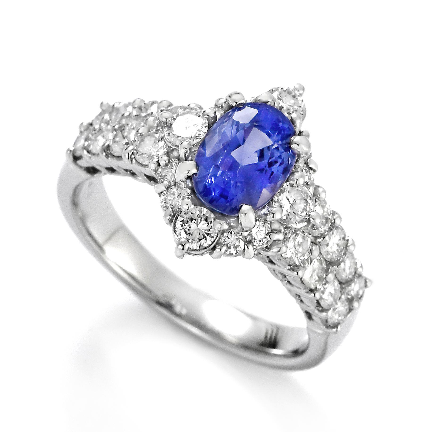 A beautiful ring featuring a GIA Certified 1.96 Carat Natural, Unheated Sapphire and 1.05 Carats Diamond Accents set in Platinum. Sapphires have extraordinary durability - they excel in hardness as well as toughness and durability making them very