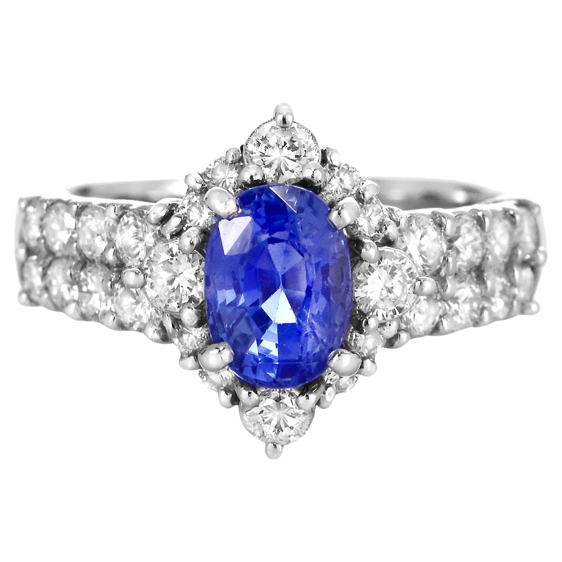 GIA Certified 1.96 Carat Unheated Sapphire and Diamond Ring made in Platinum For Sale
