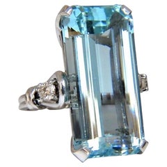GIA Certified 19.67 Carat Natural "Blue" Aquamarine Diamonds Ring Vivid Long Cut