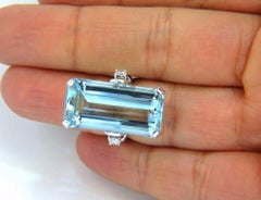 GIA Certified 19.67Carat Natural "Blue" Aquamarine Diamonds Ring Vivid Long Cut*