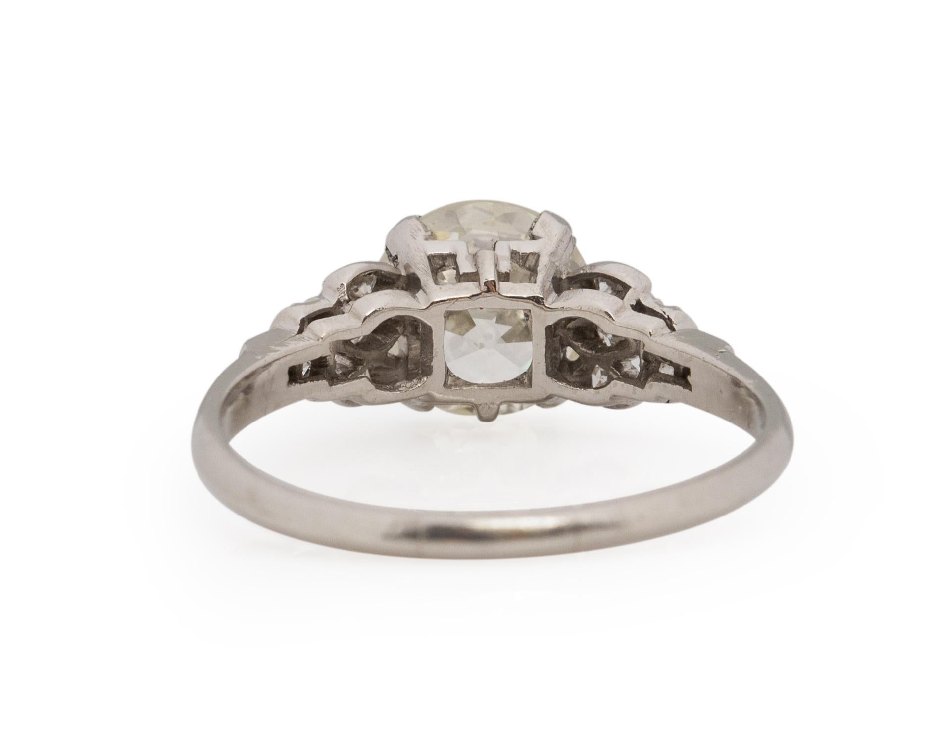 GIA Certified 1.97 Carat Art Deco Diamond Platinum Engagement Ring In Good Condition For Sale In Atlanta, GA