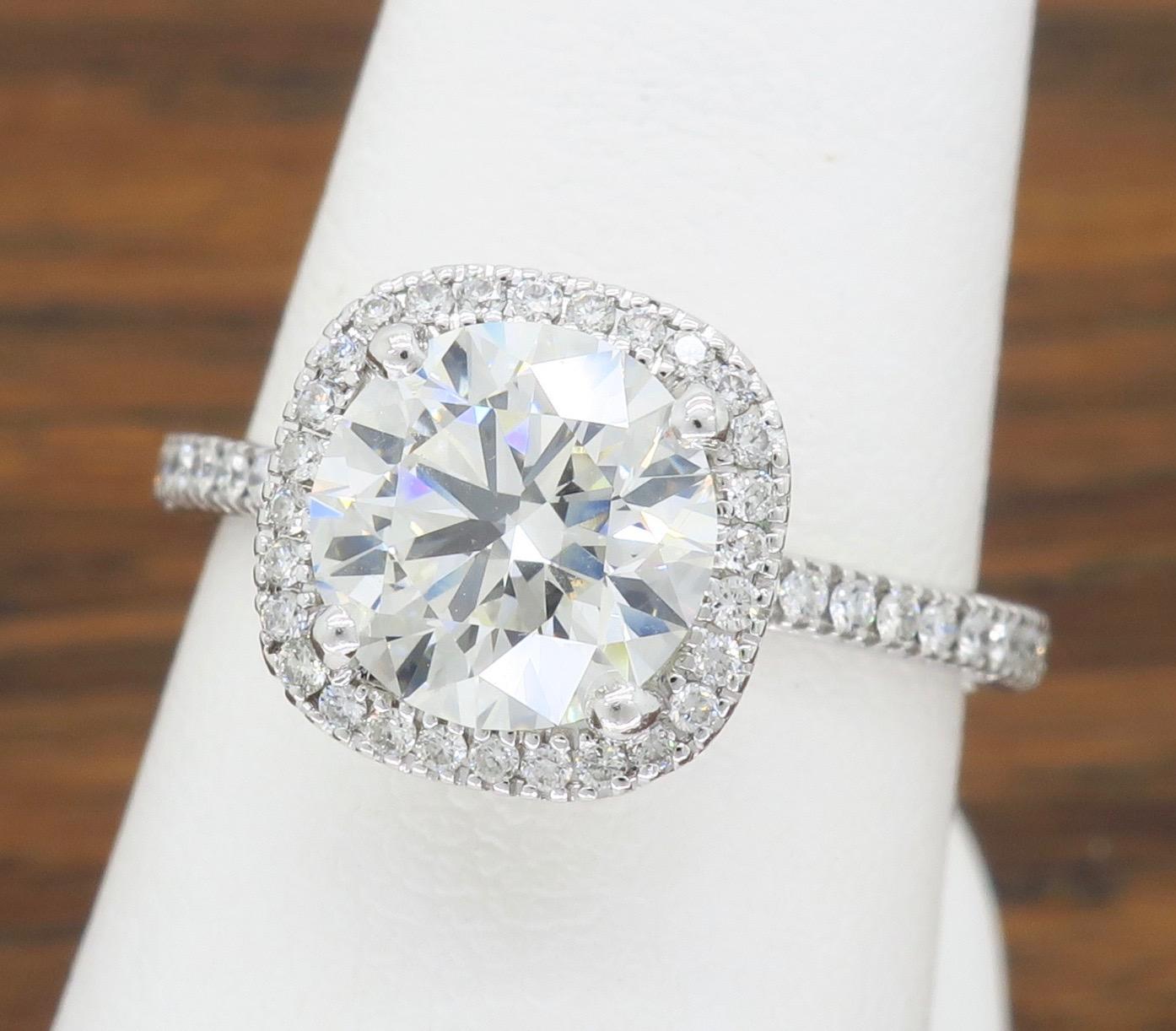 Round Cut GIA Certified 1.97 Carat Diamond Halo Engagement Ring