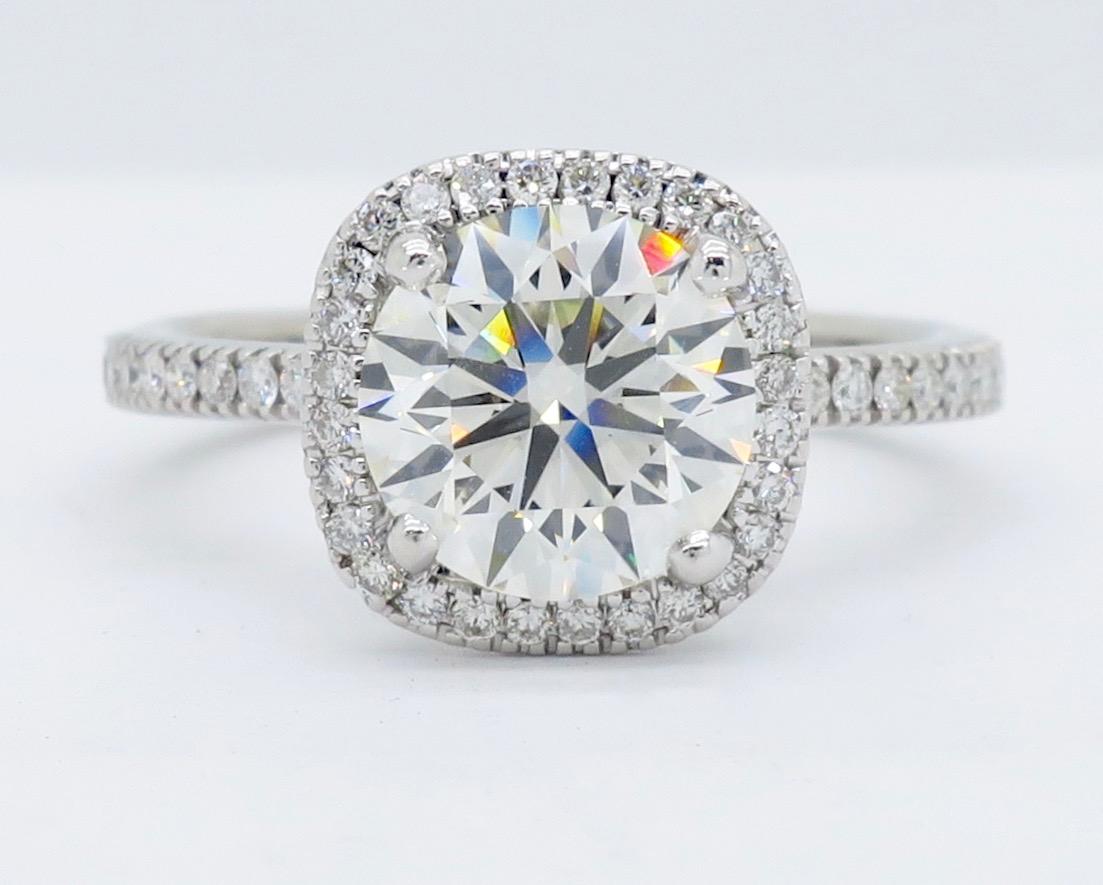 Women's or Men's GIA Certified 1.97 Carat Diamond Halo Engagement Ring