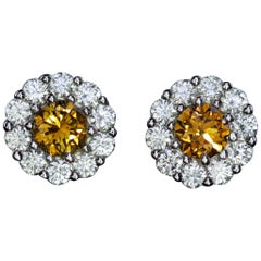 GIA Certified 1.97 Carat Fancy Deep Brown Orangy Diamond Earrings
