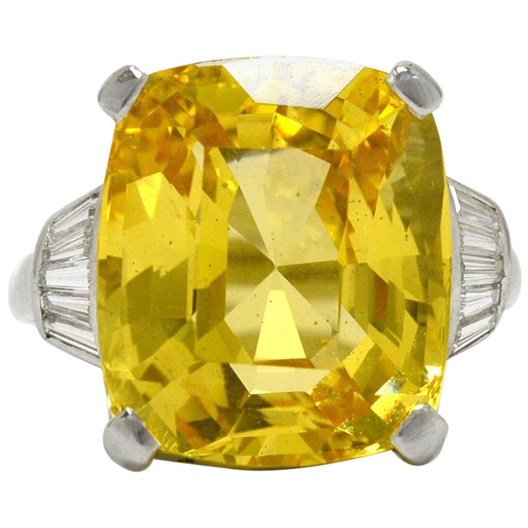 GIA Certified 19.70 Carat Yellow Sapphire Natural No Heat Cocktail Ring