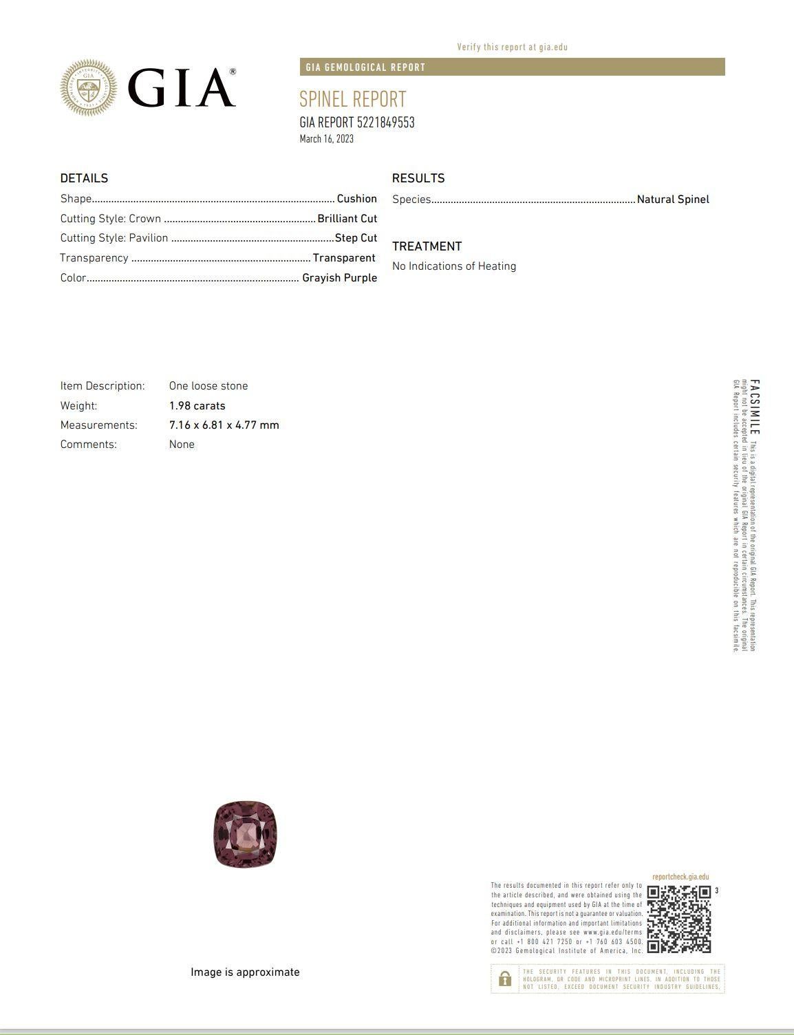 GIA Certified 1.98 Carat Spinel For Sale 4