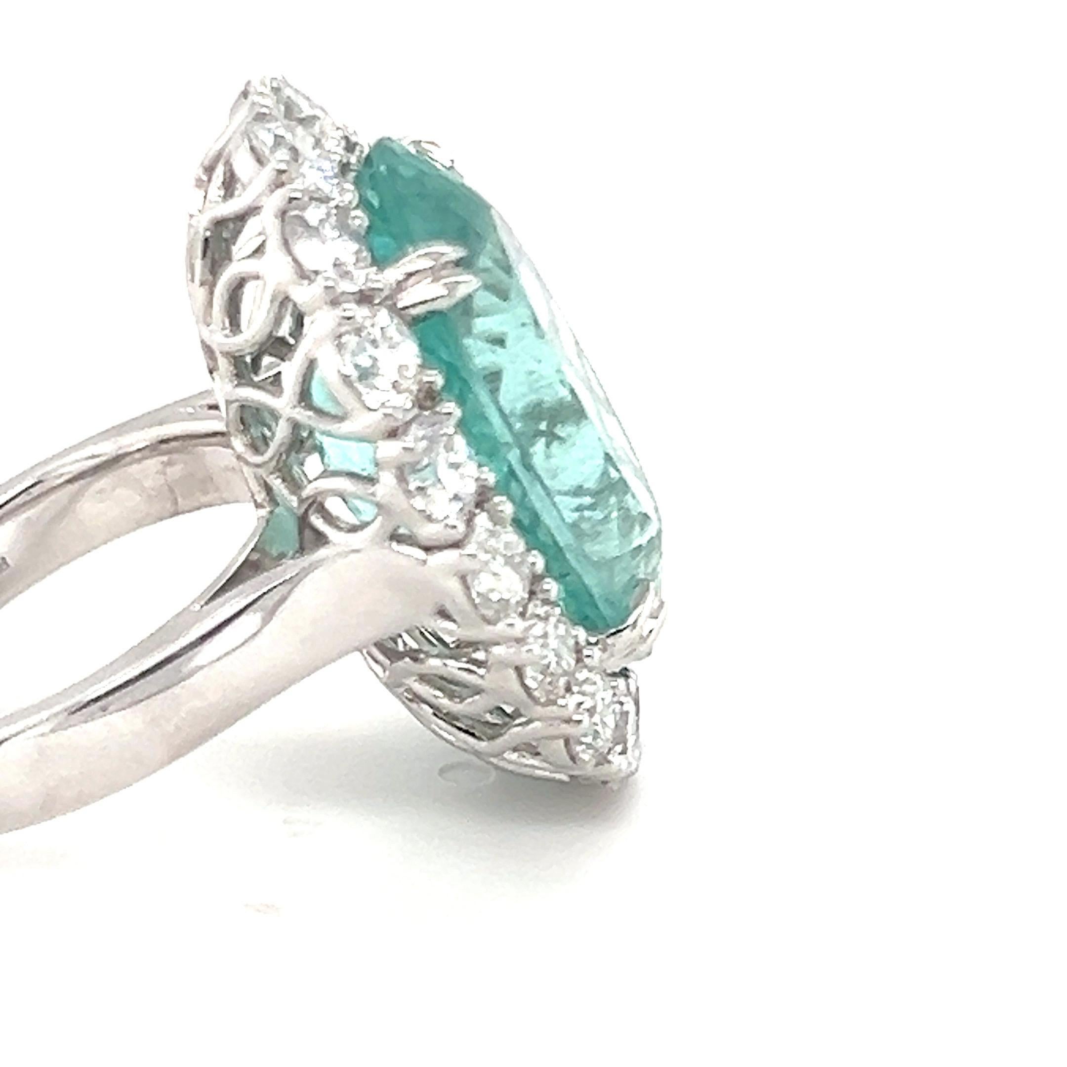 GIA Certified 19.86 Carat Oval Cut Paraiba Tourmaline Diamond Halo Cocktail Ring For Sale 5