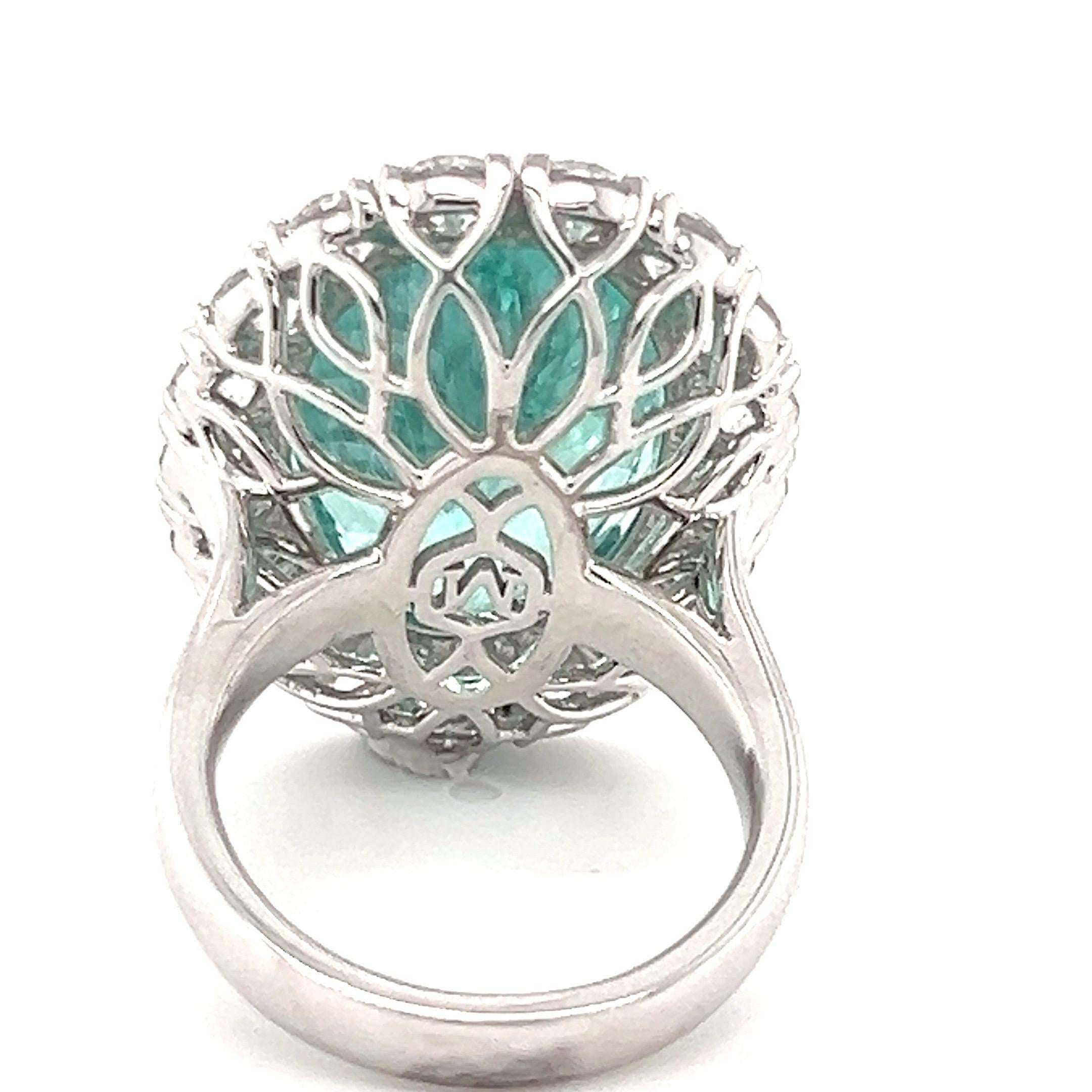 GIA Certified 19.86 Carat Oval Cut Paraiba Tourmaline Diamond Halo Cocktail Ring For Sale 6