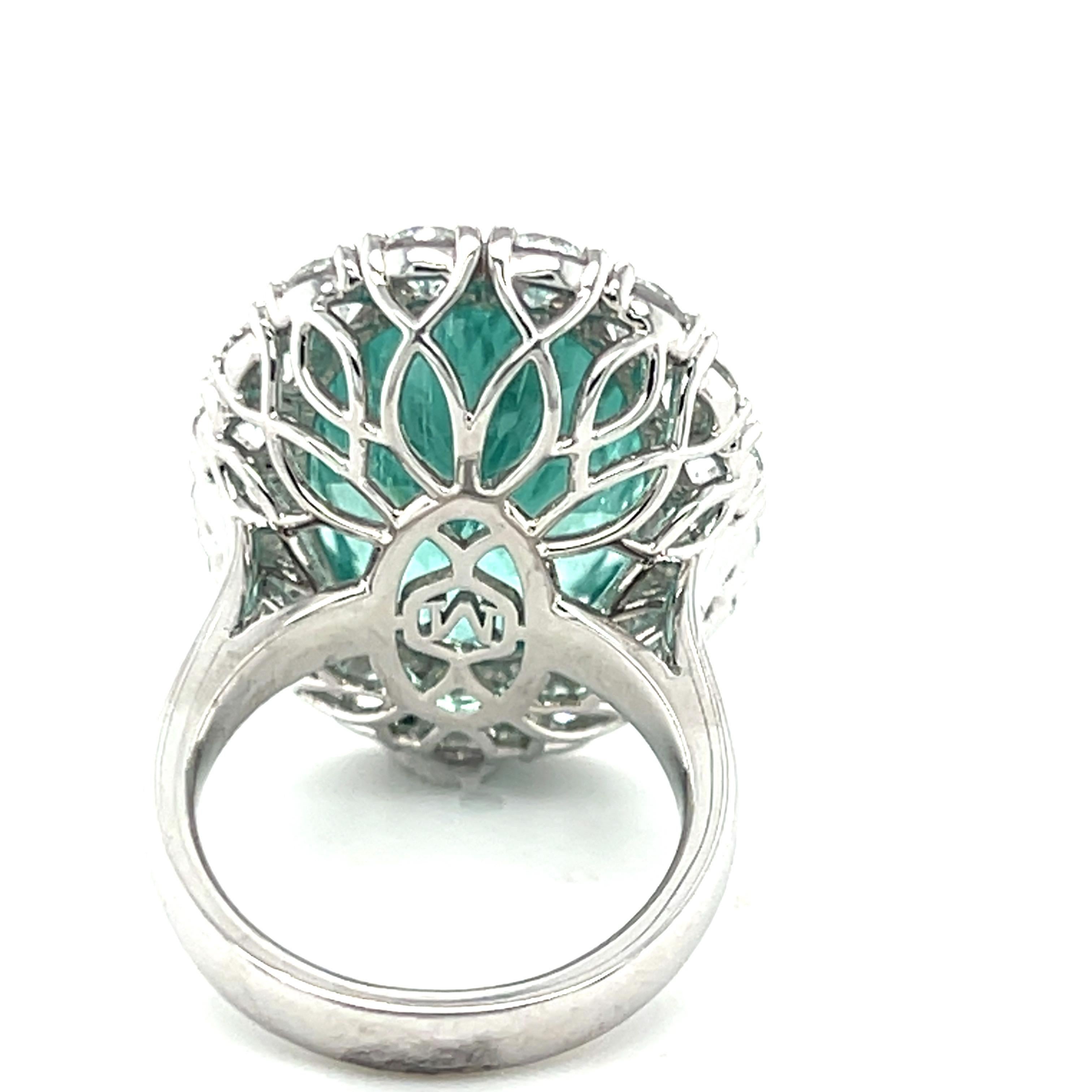 GIA Certified 19.86 Carat Oval Cut Paraiba Tourmaline Diamond Halo Cocktail Ring For Sale 3