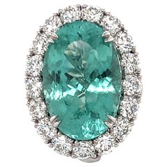 GIA Certified 19.86 Carat Oval Cut Paraiba Tourmaline Diamond Halo Cocktail Ring